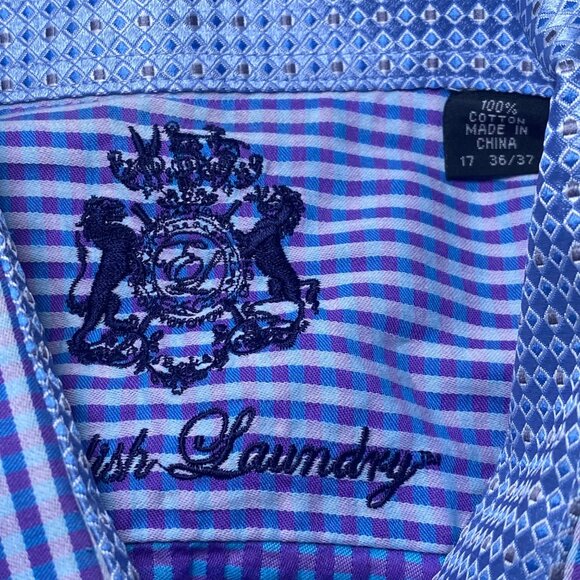 English Laundry Mens Long-Sleeve Button-Up Shirt Blue Checkered 100% Cotton 17 - Picture 2 of 8